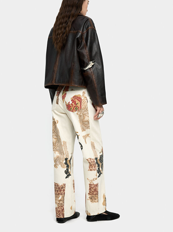 Desenli Denim Pantolon %100 Pamuk