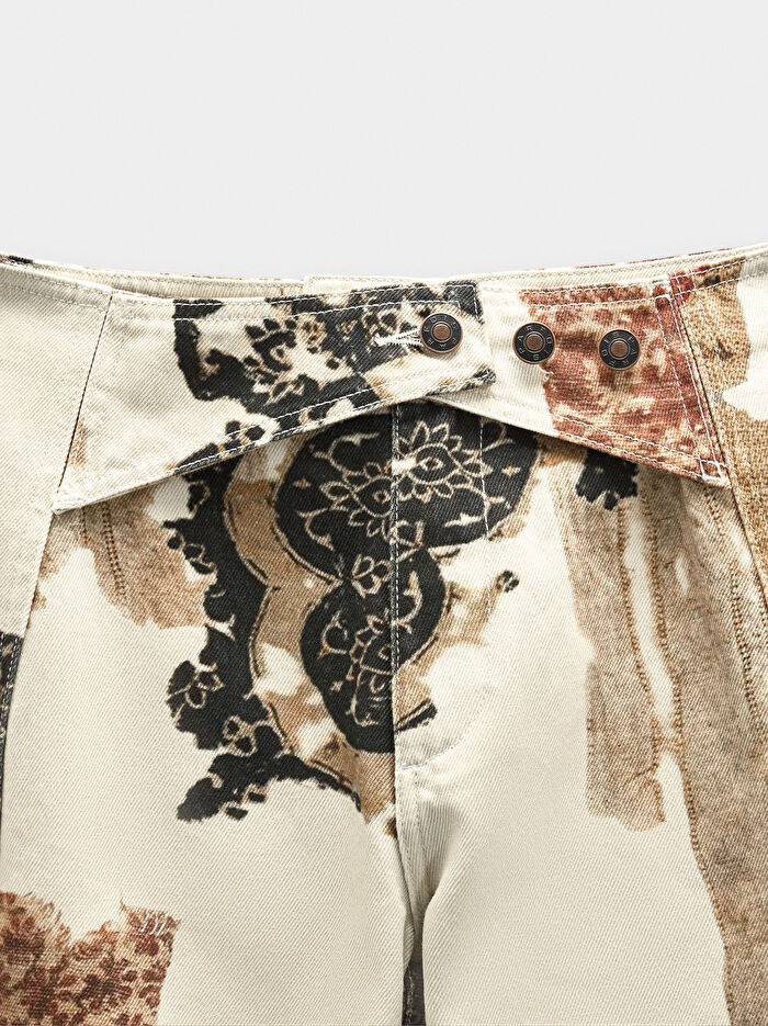 Desenli Denim Pantolon %100 Pamuk
