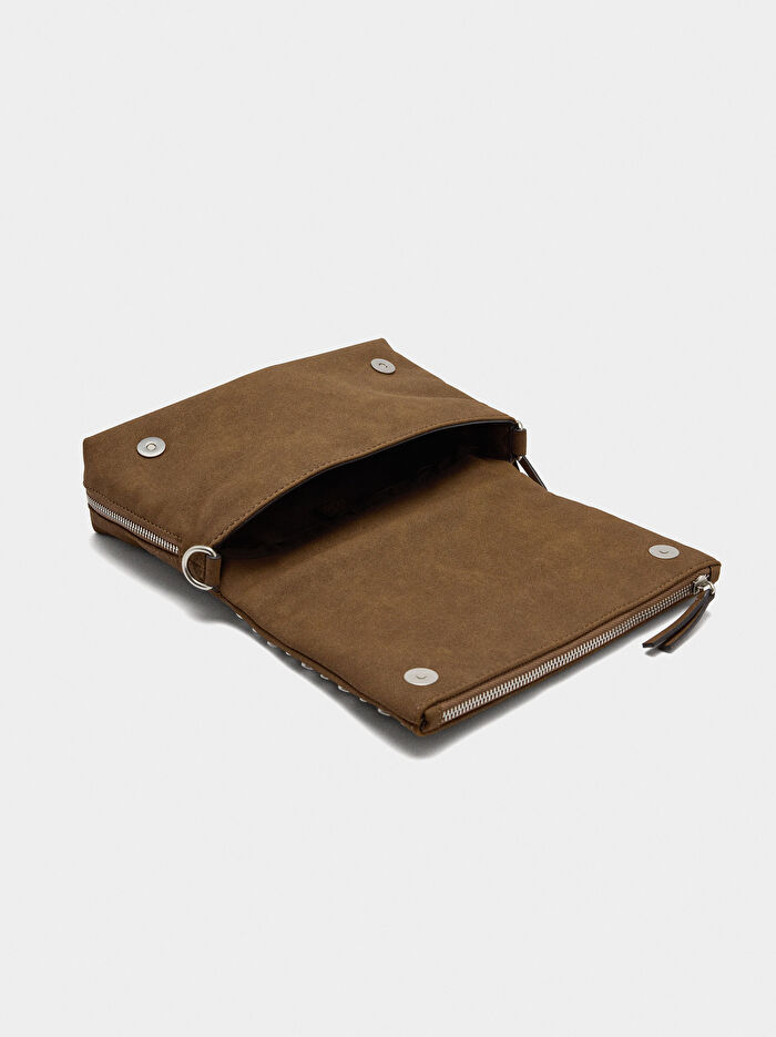 Suni Deri Zımba Detaylı Omuz Çantası