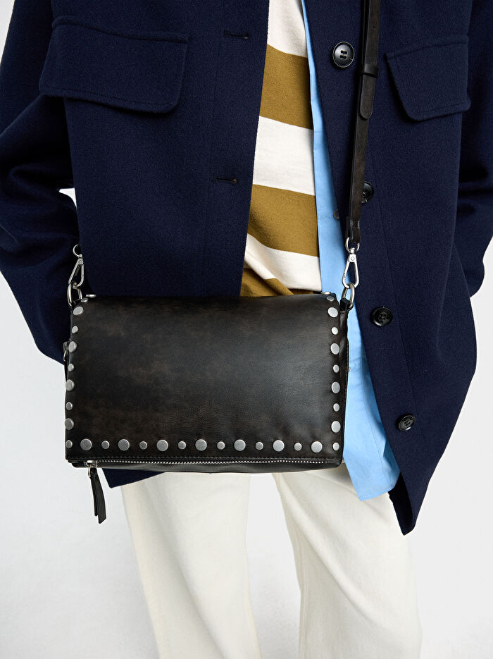 Suni Deri Zımba Detaylı Omuz Çantası