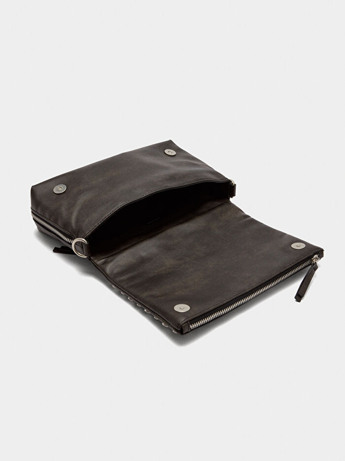 Suni Deri Zımba Detaylı Omuz Çantası