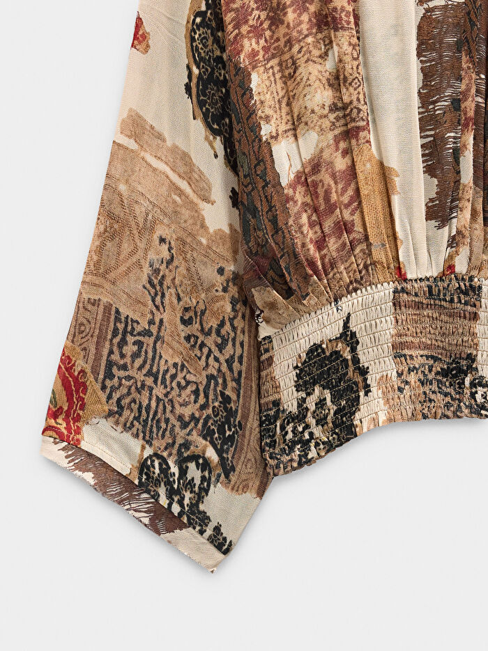 Yarı Şeffaf Desenli Bluz