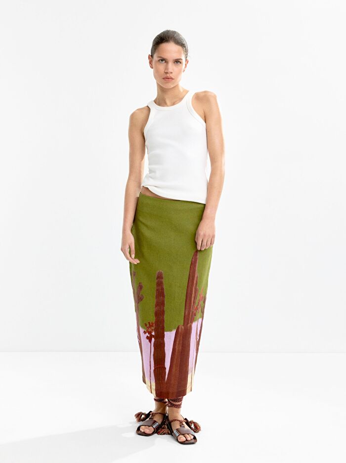 %100 Keten Desenli Etek