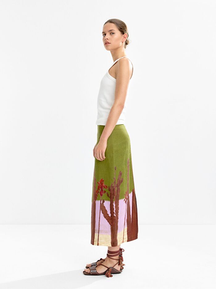 %100 Keten Desenli Etek