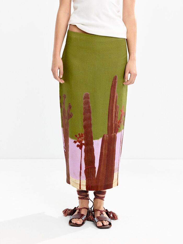 %100 Keten Desenli Etek