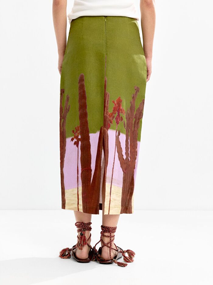 %100 Keten Desenli Etek