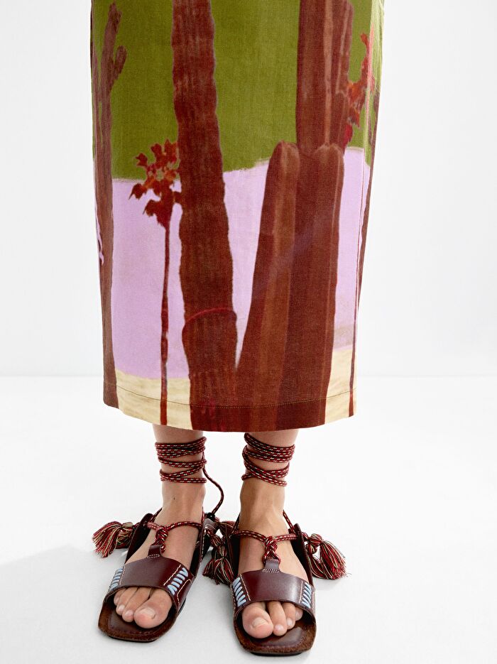 %100 Keten Desenli Etek