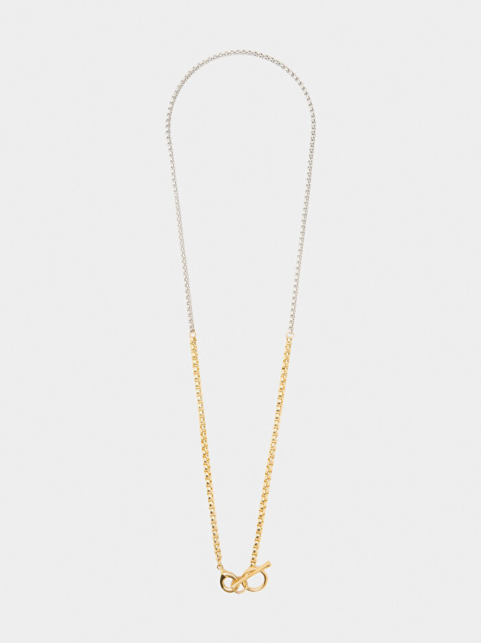 İki Renkli Kolye + Küpe + Yüzük Seti