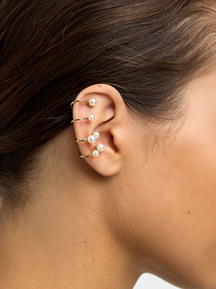 İncili Kıkırdak Küpe Seti