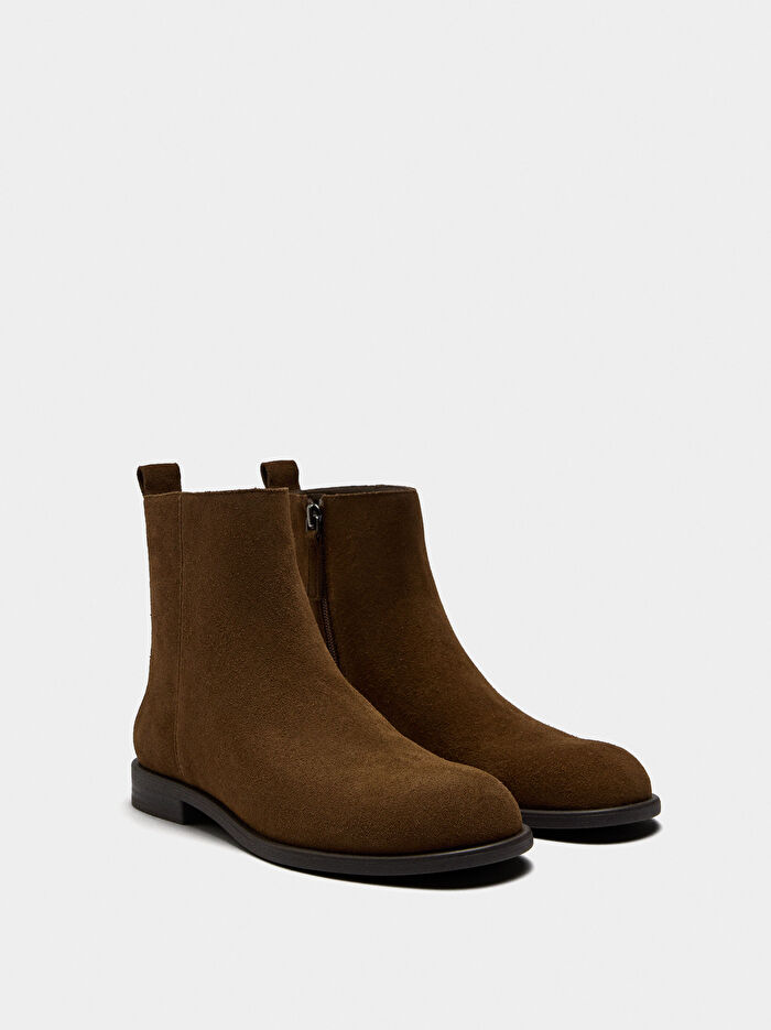 Kısa Topuklu Deri Bot