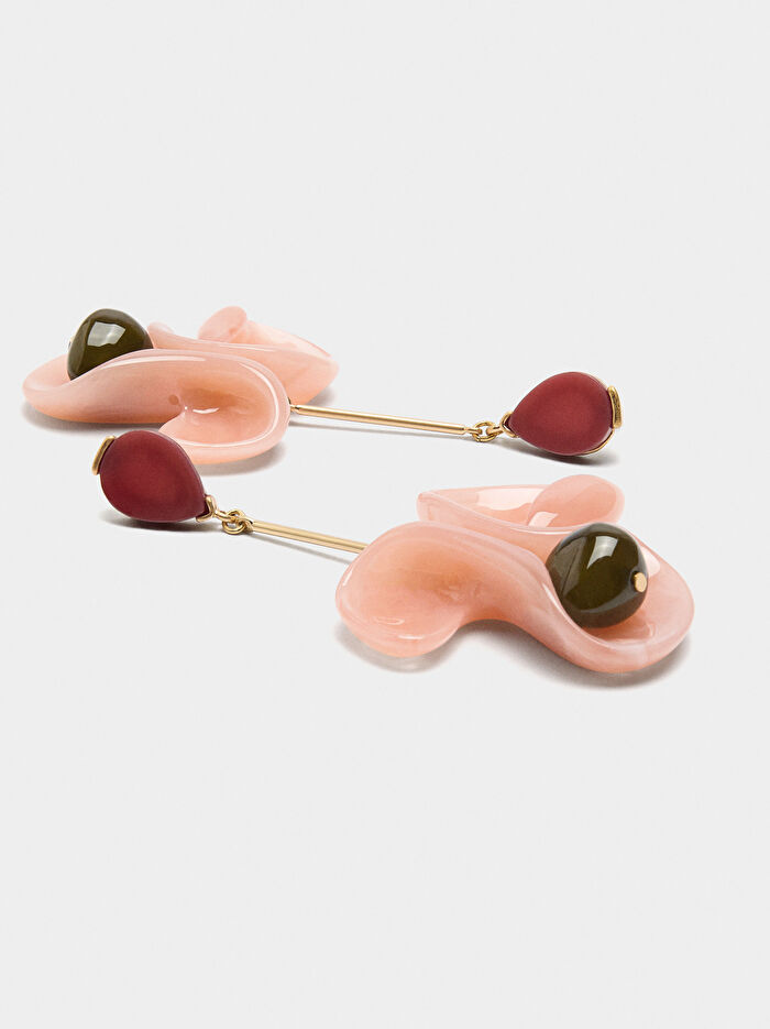 Resin Çiçekli Uzun Küpe