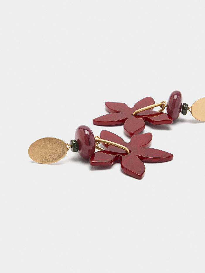 Çiçek Detaylı Uzun Küpe