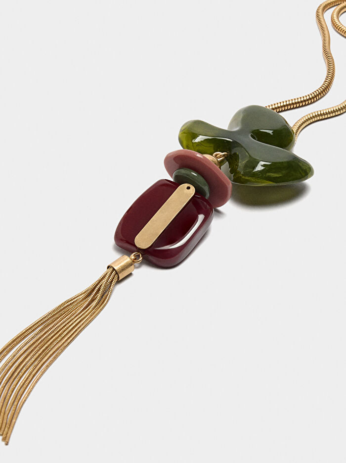 Resin Çiçekli Uzun Kolye