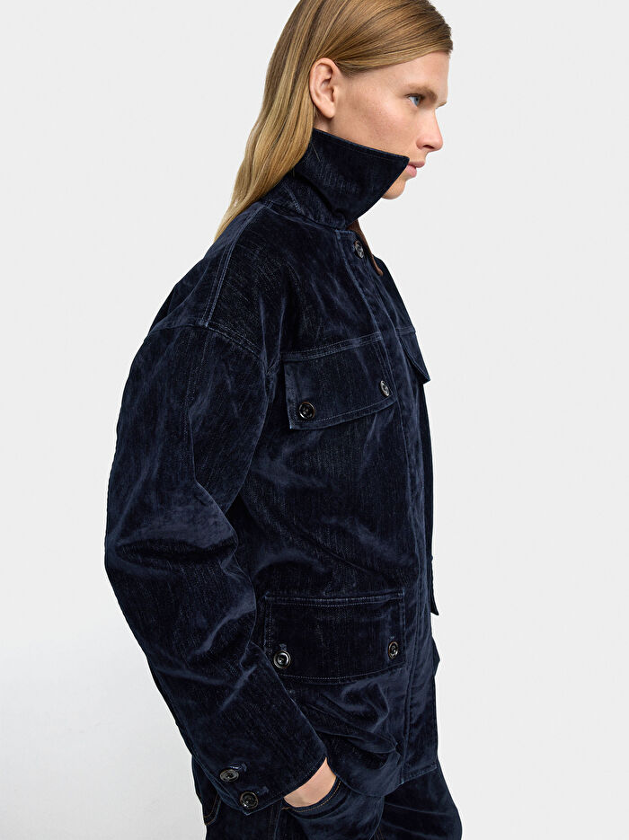 Kadife Efektli Denim Ceket