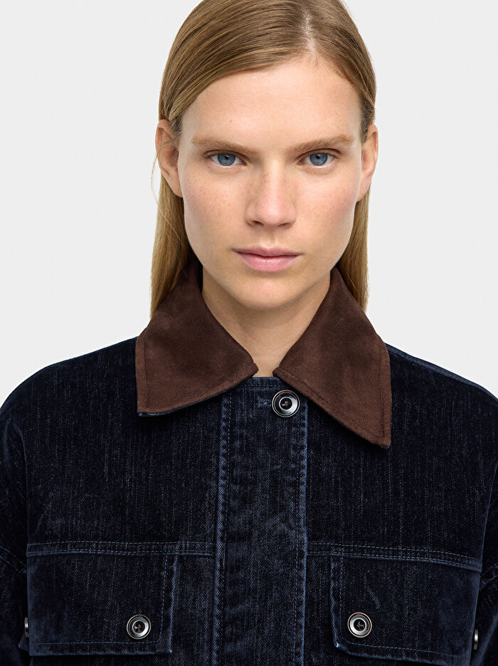 Kadife Efektli Denim Ceket