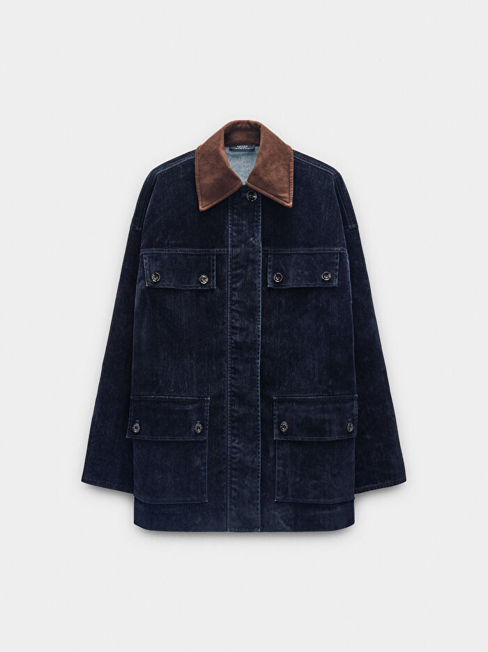 Kadife Efektli Denim Ceket