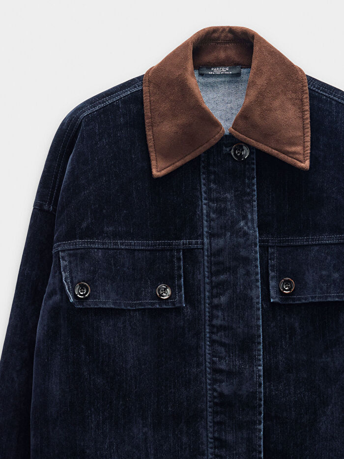 Kadife Efektli Denim Ceket