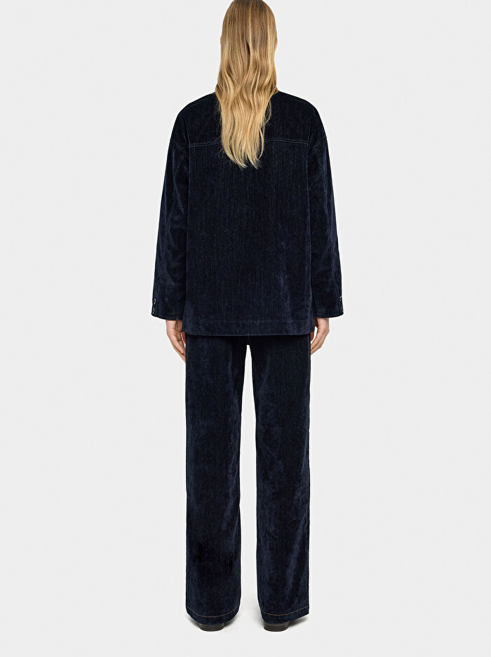 Kadife Efektli Denim Pantolon