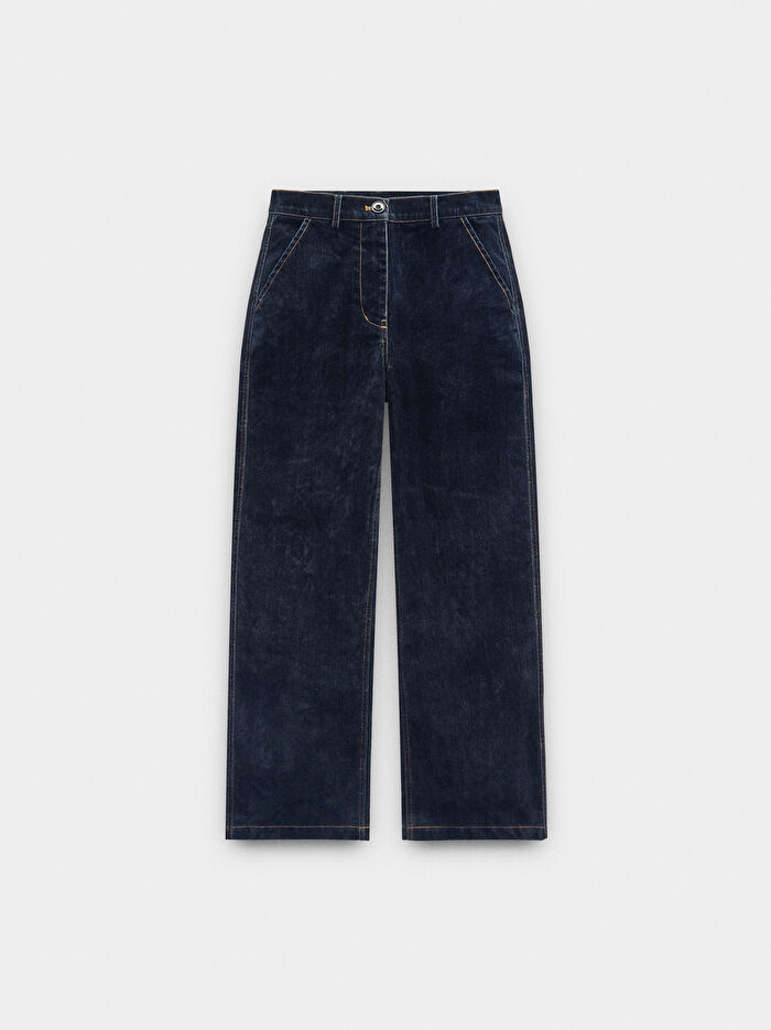 Kadife Efektli Denim Pantolon