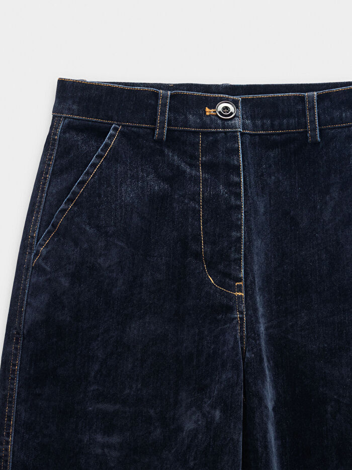 Kadife Efektli Denim Pantolon