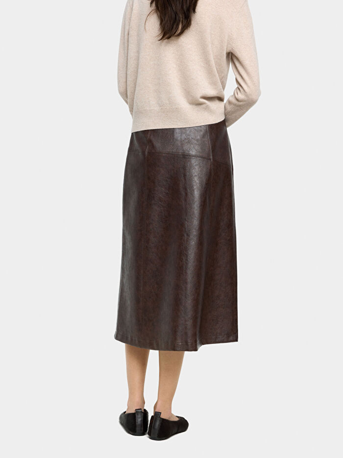 Deri Efektli Midi Etek