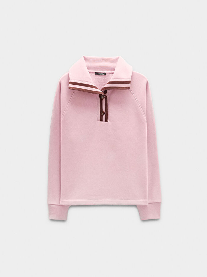 Polo Yakalı ve Çizgili Sweatshirt