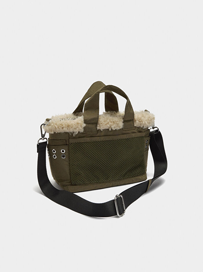 Kürk Efektli Teknik Kumaş Tote Çanta