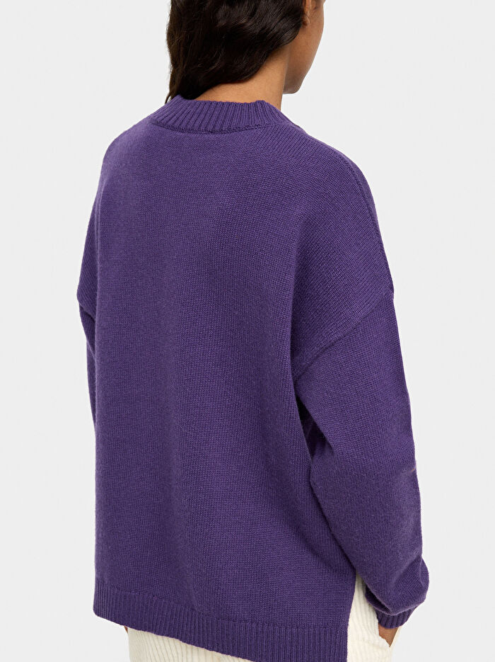 Deri Efektli Cepli Örme Kazak