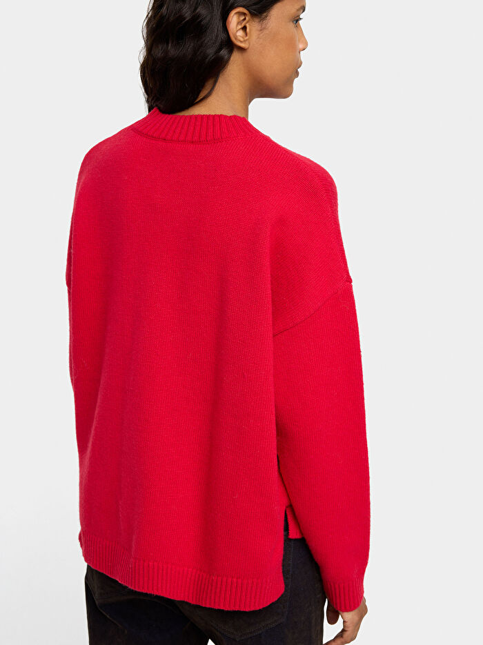 Deri Efektli Cepli Örme Kazak