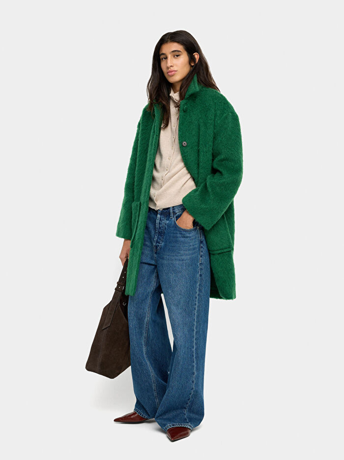 Yün Karışımlı Suni Kürk Efektli Ceket