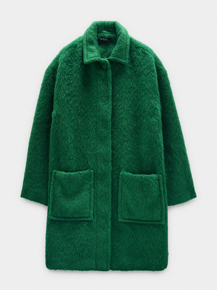 Yün Karışımlı Suni Kürk Efektli Ceket