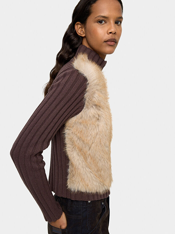 Kürk Efektli Örme Hırka