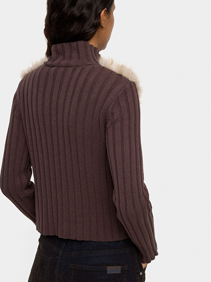 Kürk Efektli Örme Hırka