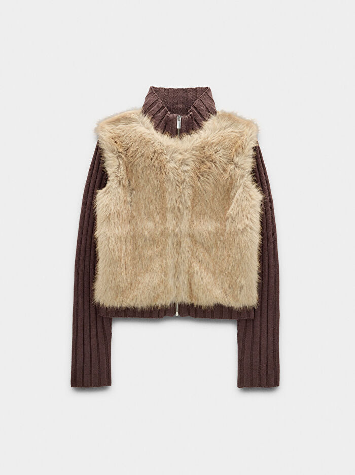 Kürk Efektli Örme Hırka