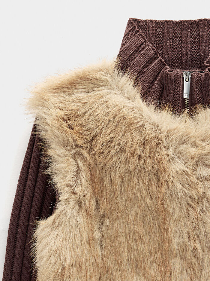 Kürk Efektli Örme Hırka