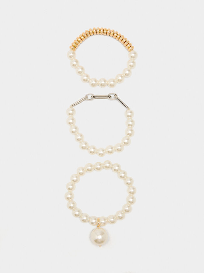 İnci Süslemeli Elastik Bileklik Seti