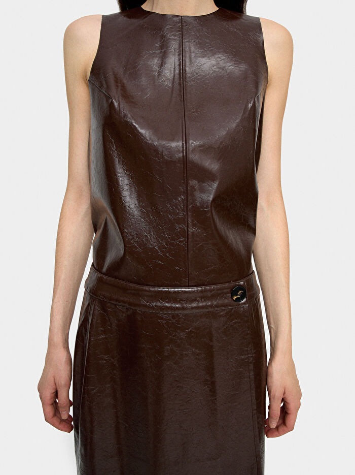 Deri Efektli Midi Etek