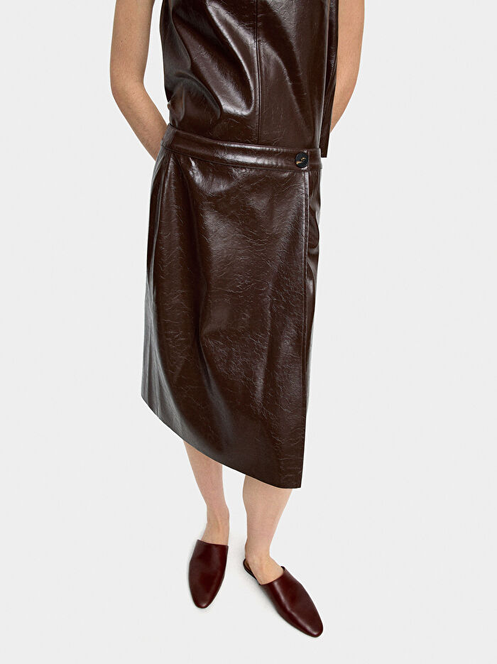 Deri Efektli Midi Etek