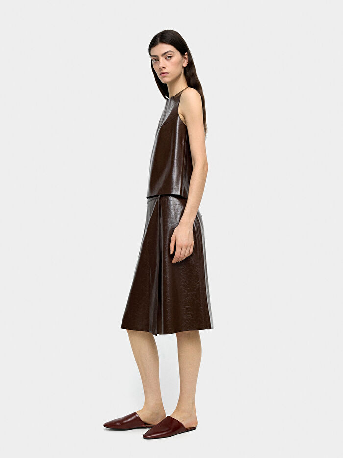 Deri Efektli Midi Etek