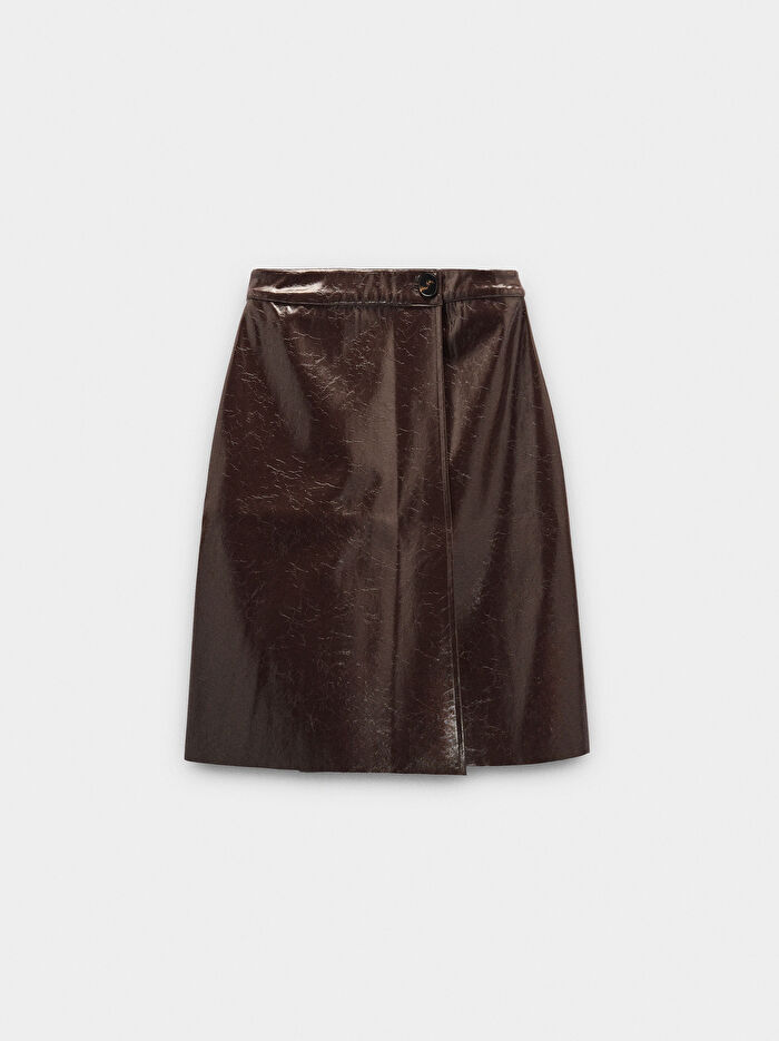 Deri Efektli Midi Etek