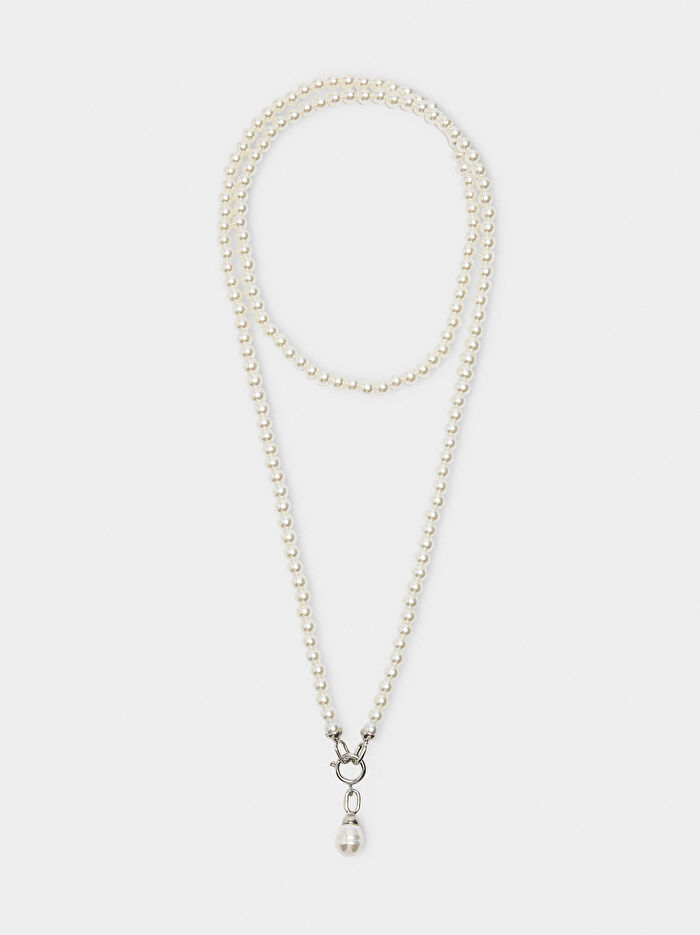 İki Sıralı İnci Uçlu Kolye