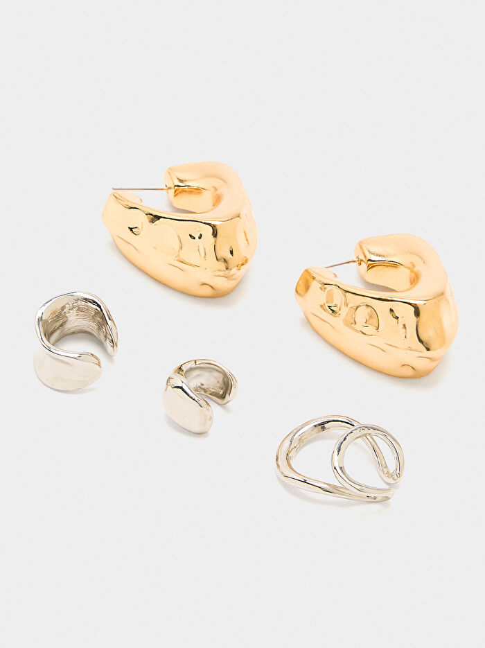 İki Renkli Küpe ve Kıkırdak Küpe Seti