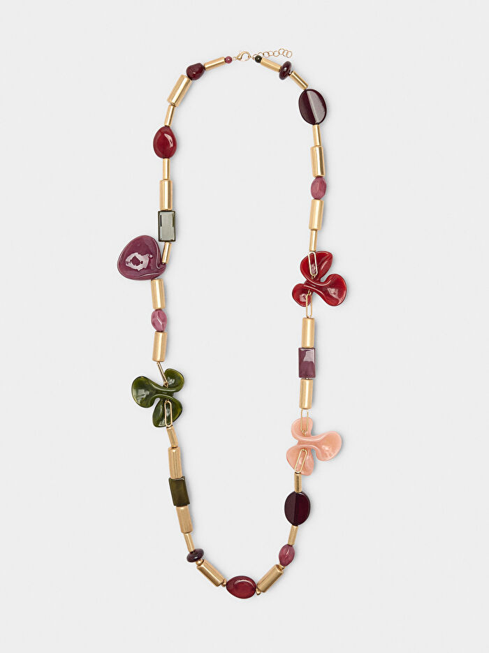 Resin Çiçekli Uzun Kolye