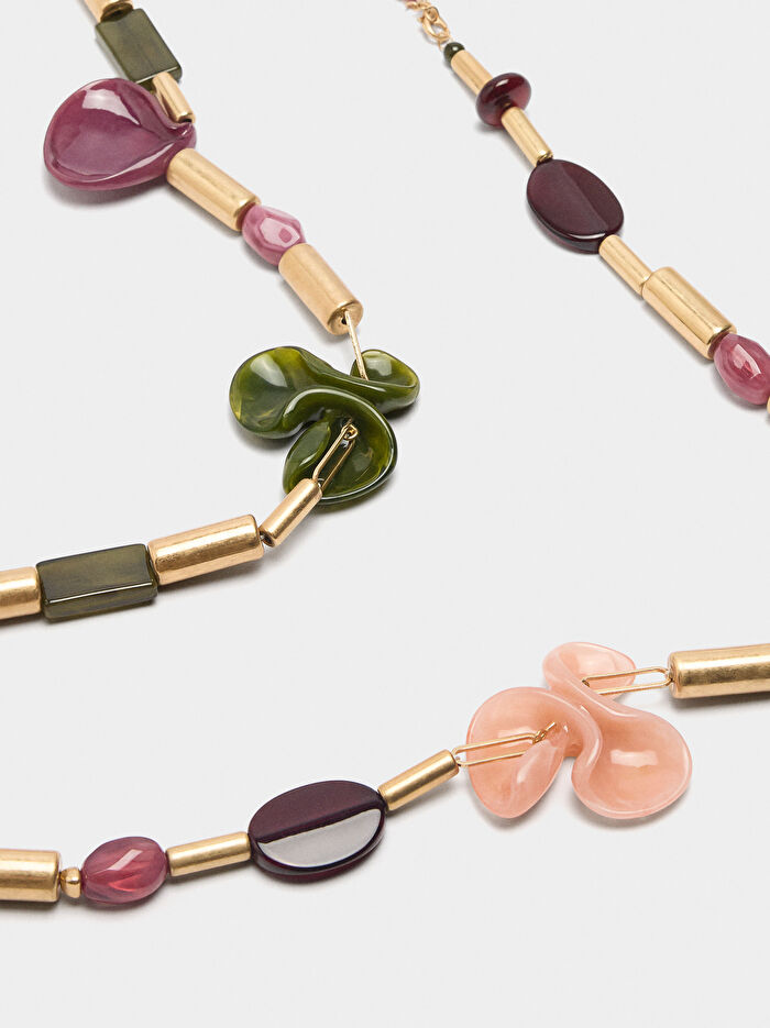 Resin Çiçekli Uzun Kolye