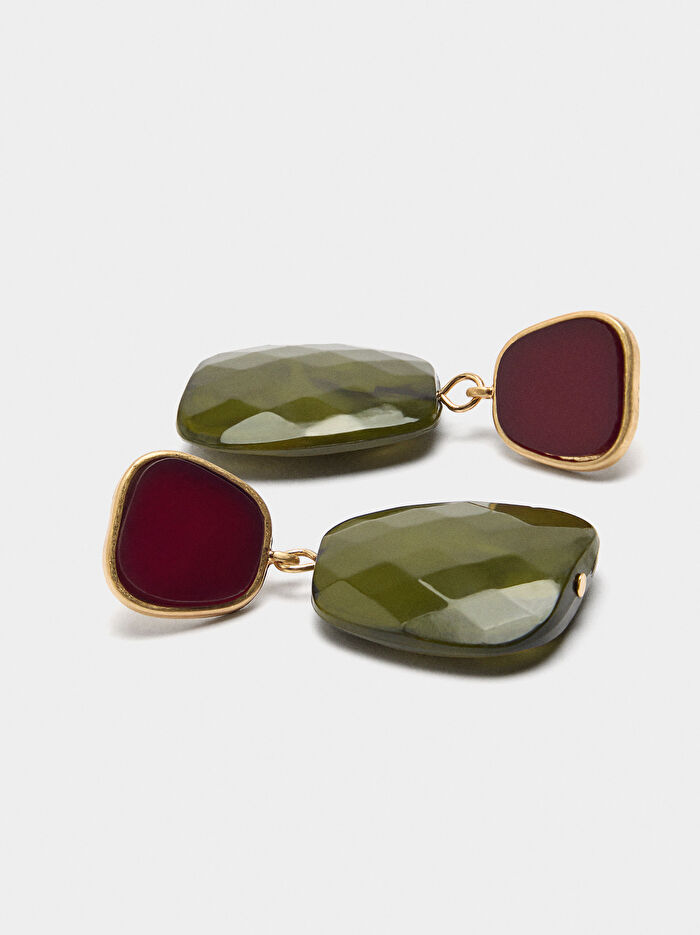 Taş Efektli Uzun Küpe