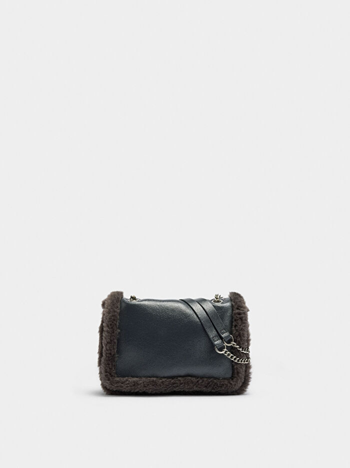 Kürk Efektli Kenarlı Omuz Çantası