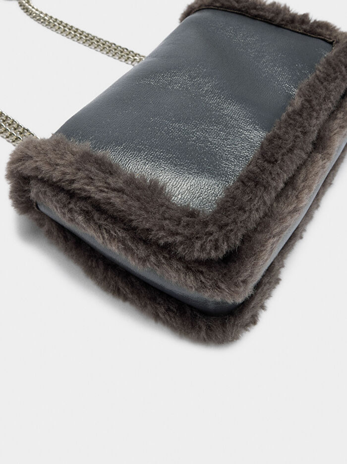Kürk Efektli Kenarlı Omuz Çantası