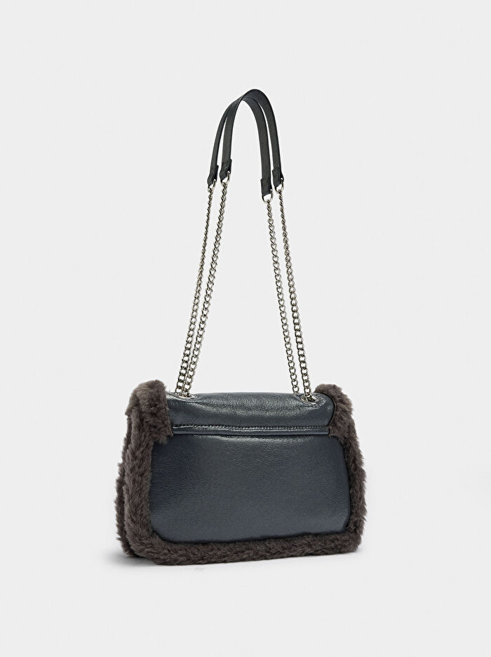 Kürk Efektli Kenarlı Omuz Çantası