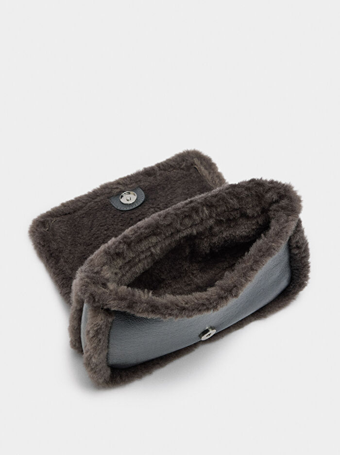 Kürk Efektli Kenarlı Omuz Çantası