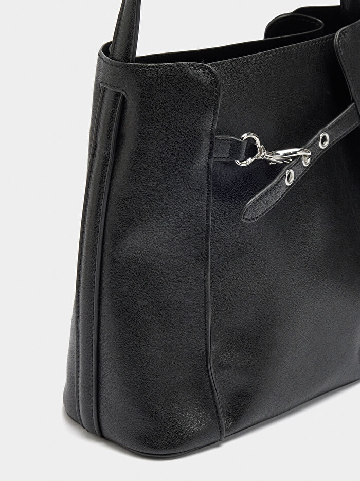 Yan Katlamalı Bucket Çanta